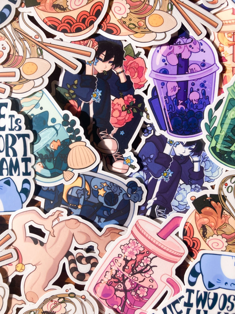 A bunch of die-cut sticker examples from the art&pets store